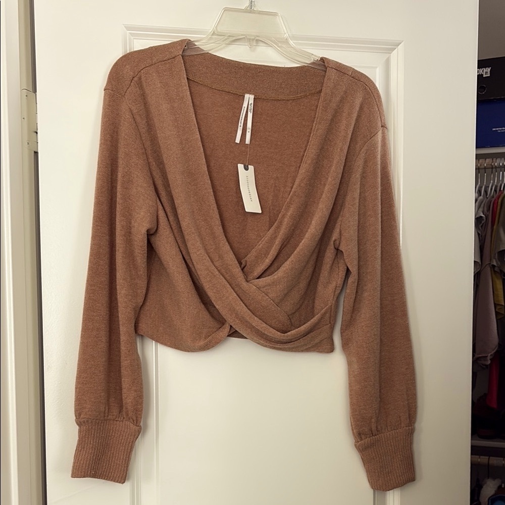 Anthropologie Camel Long Sleeve Wrap Sweater Top